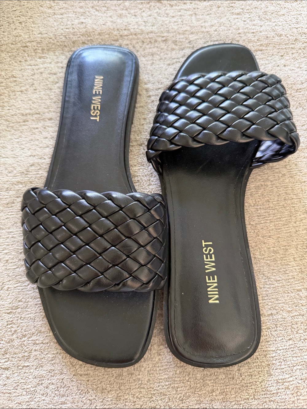 Nine West Black Braided Slide Sandals
